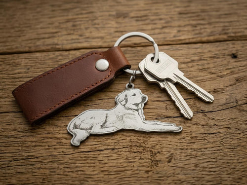 Custom Laser Engraved Dog Silhouette Keychain, Stainless Steel Pet Memorial Gift
