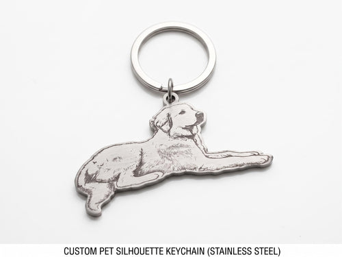 Custom Laser Engraved Dog Silhouette Keychain, Stainless Steel Pet Memorial Gift