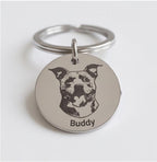 Custom Laser-Cut Pet Portrait Keychain, Engraved Dog and Cat Photo Tag (Stainless Steel)
