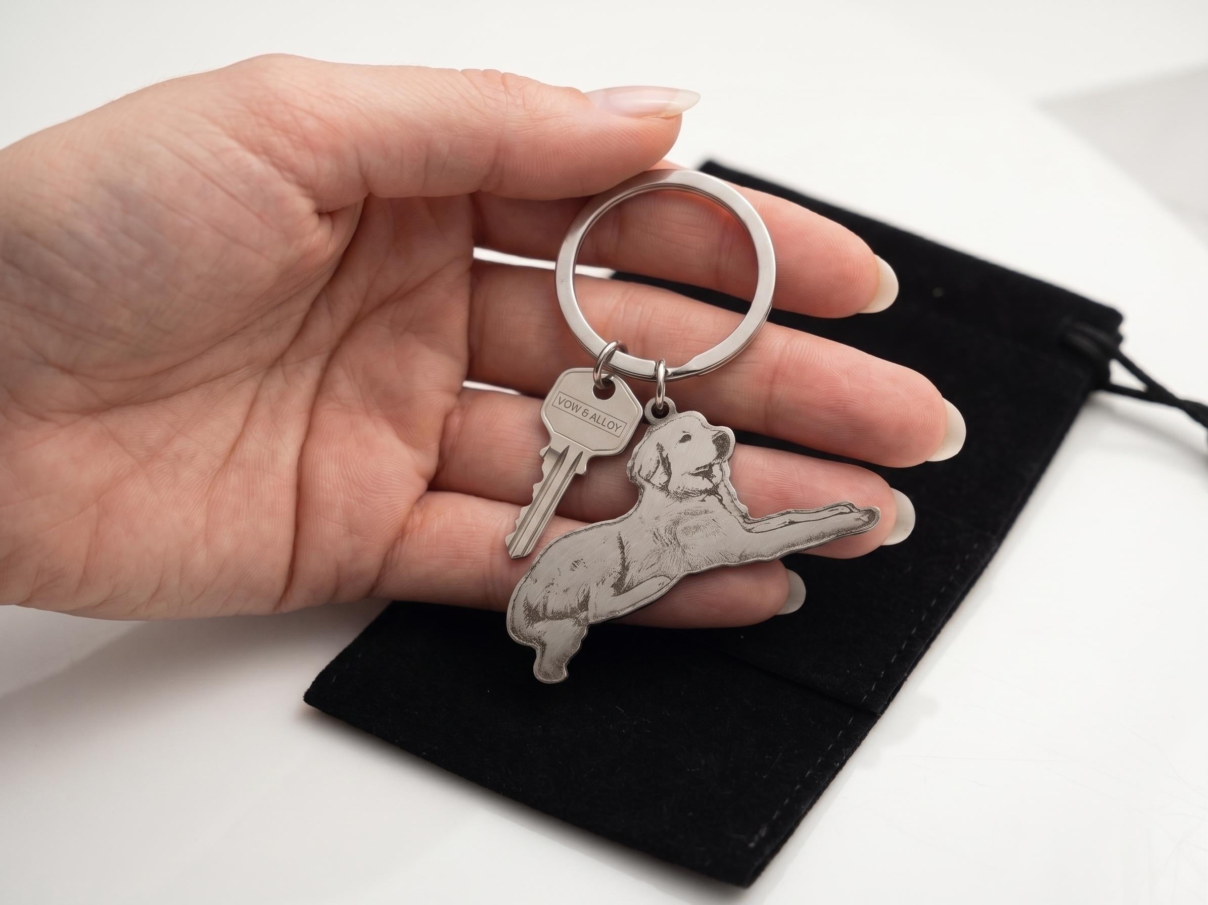 Custom Laser Engraved Dog Silhouette Keychain, Stainless Steel Pet Memorial Gift