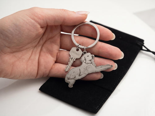 Custom Laser Engraved Dog Silhouette Keychain, Stainless Steel Pet Memorial Gift