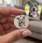 Custom Laser-Cut Pet Portrait Keychain, Engraved Dog and Cat Photo Tag (Stainless Steel)