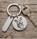 Custom Laser-Cut Pet Portrait Keychain, Engraved Dog and Cat Photo Tag (Stainless Steel)