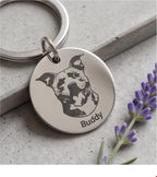 Custom Laser-Cut Pet Portrait Keychain, Engraved Dog and Cat Photo Tag (Stainless Steel)